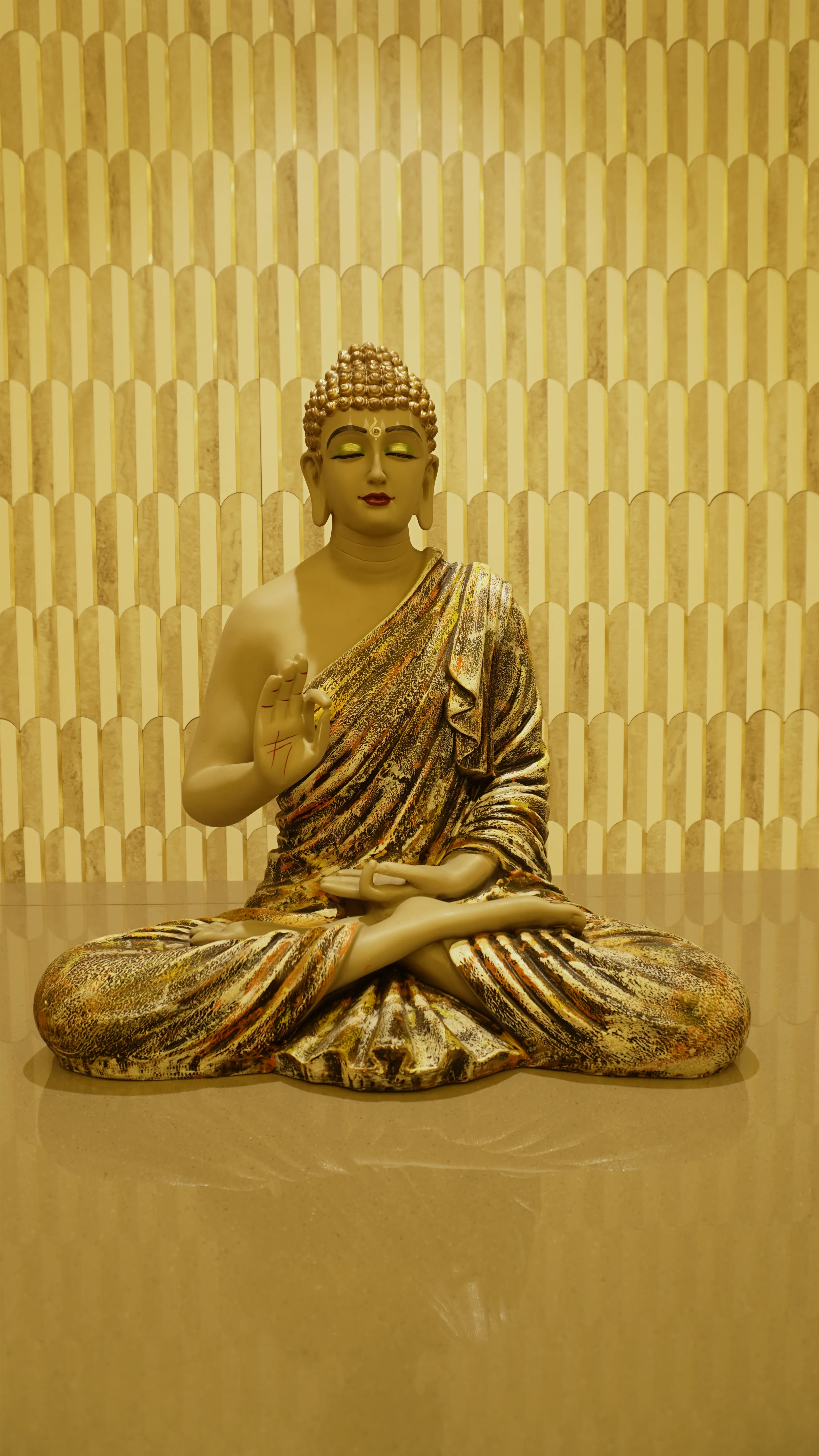 Vertical image of a tall ancient tree with lush green leaves and sunlight filtering through, spanning two rows