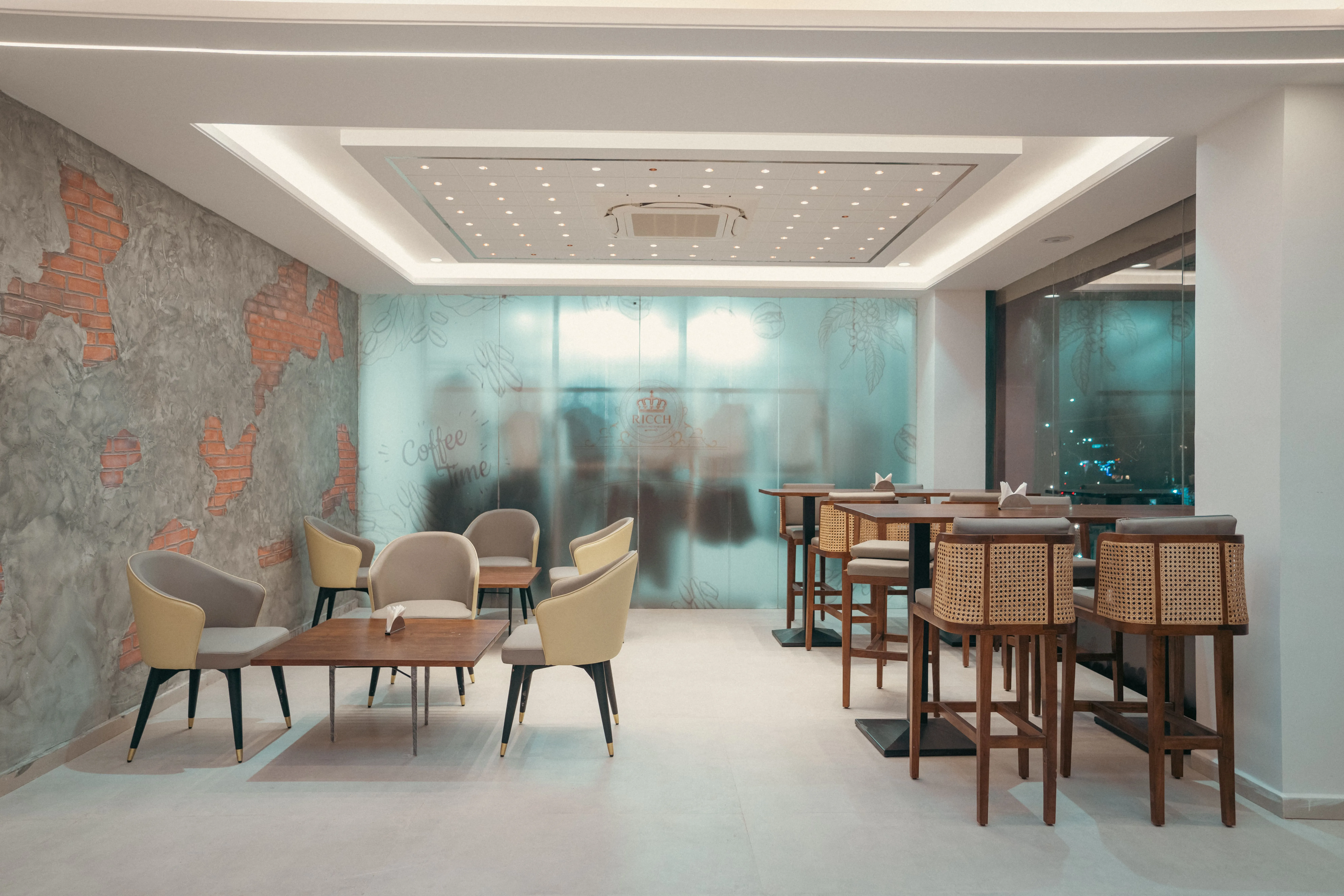 Hotel restaurant area with fine dining setup