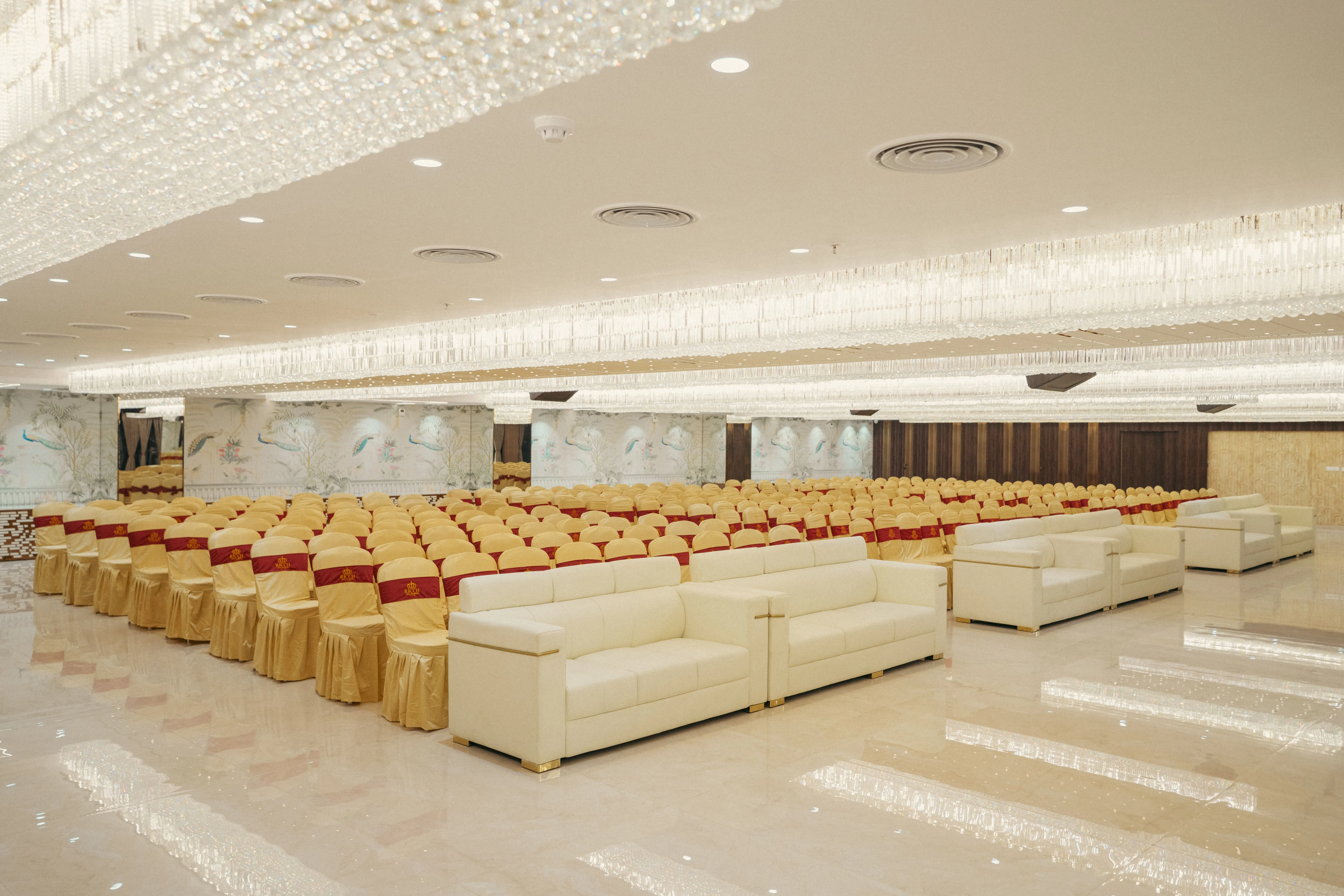 Hotel poolside area with sunset view
