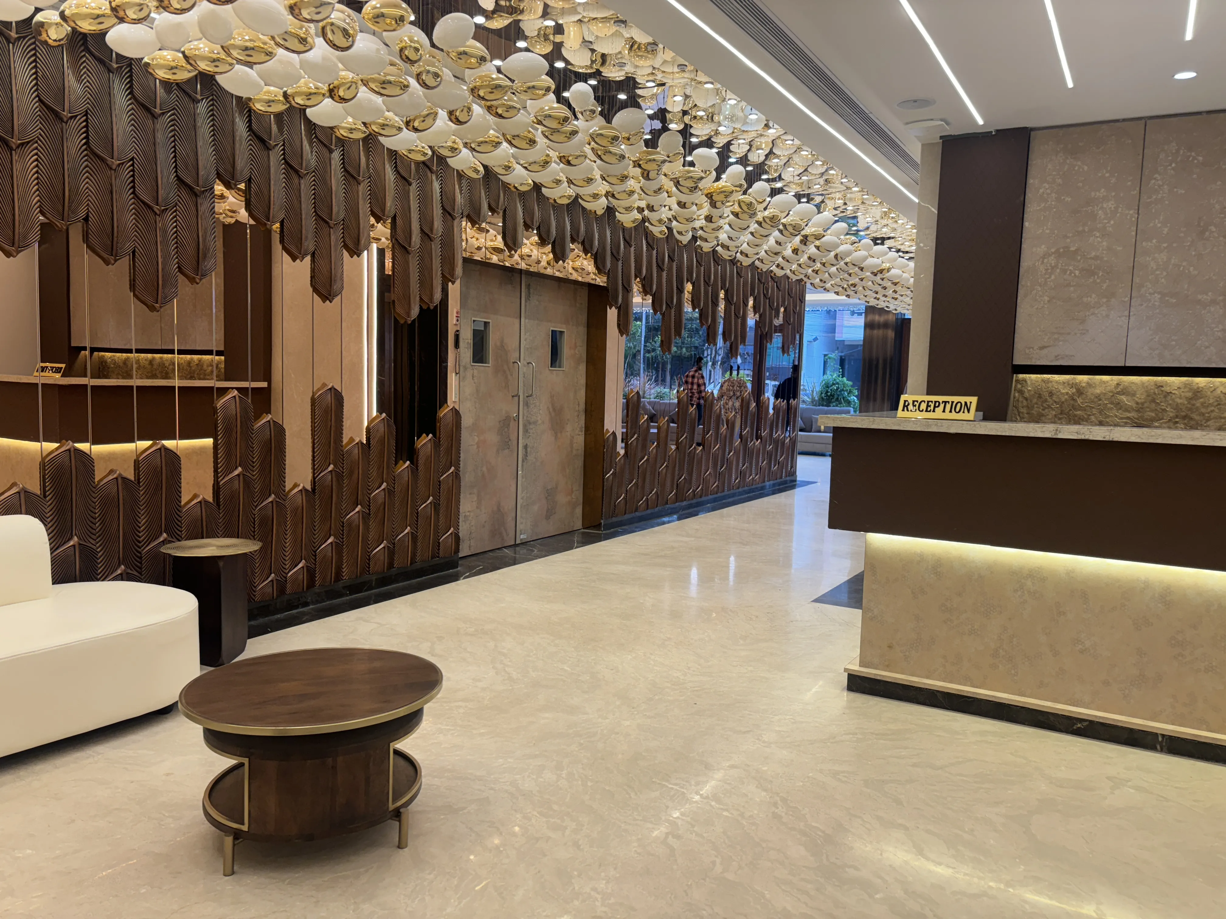 Modern hotel reception area with elegant decor