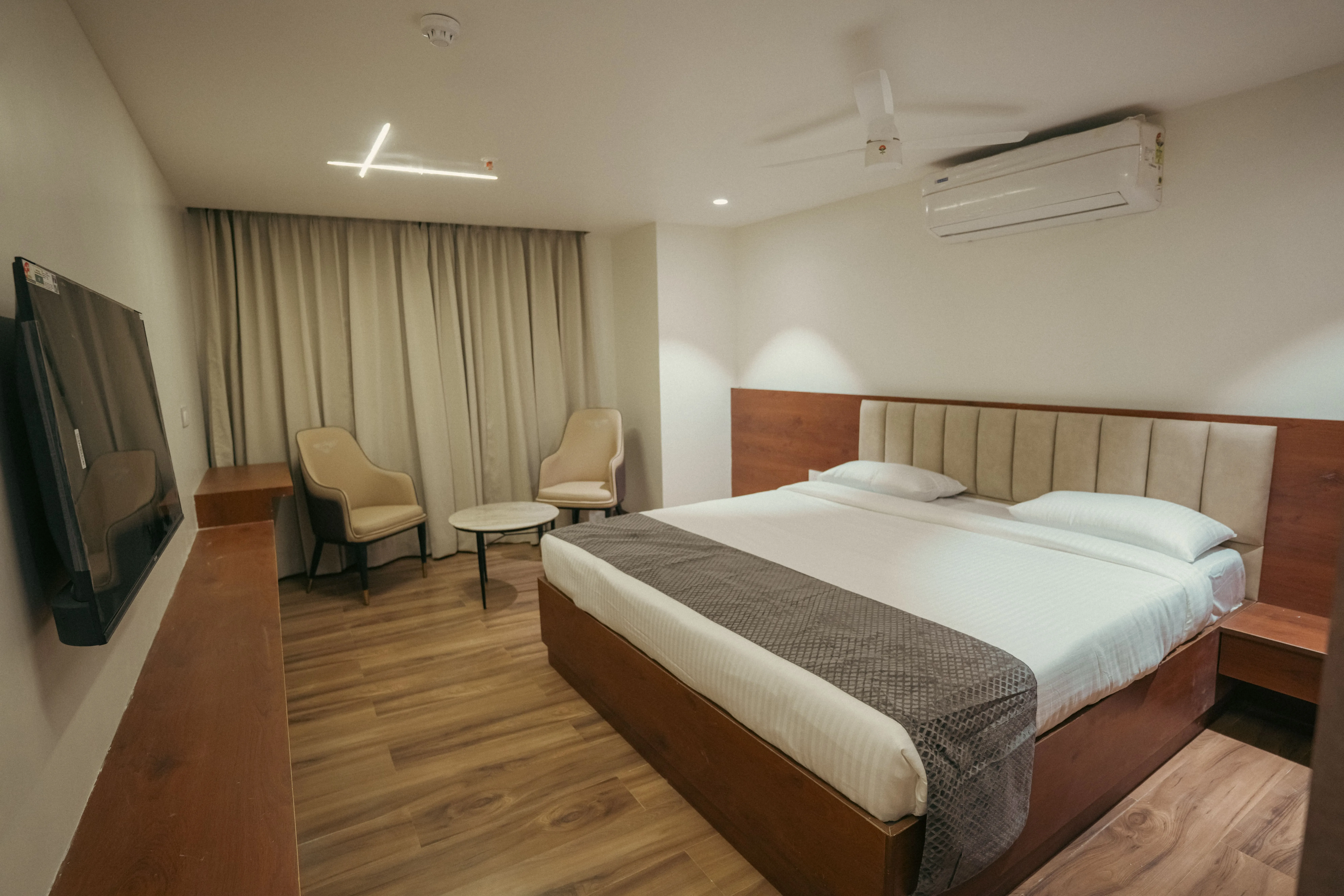 Deluxe hotel room with cozy interior